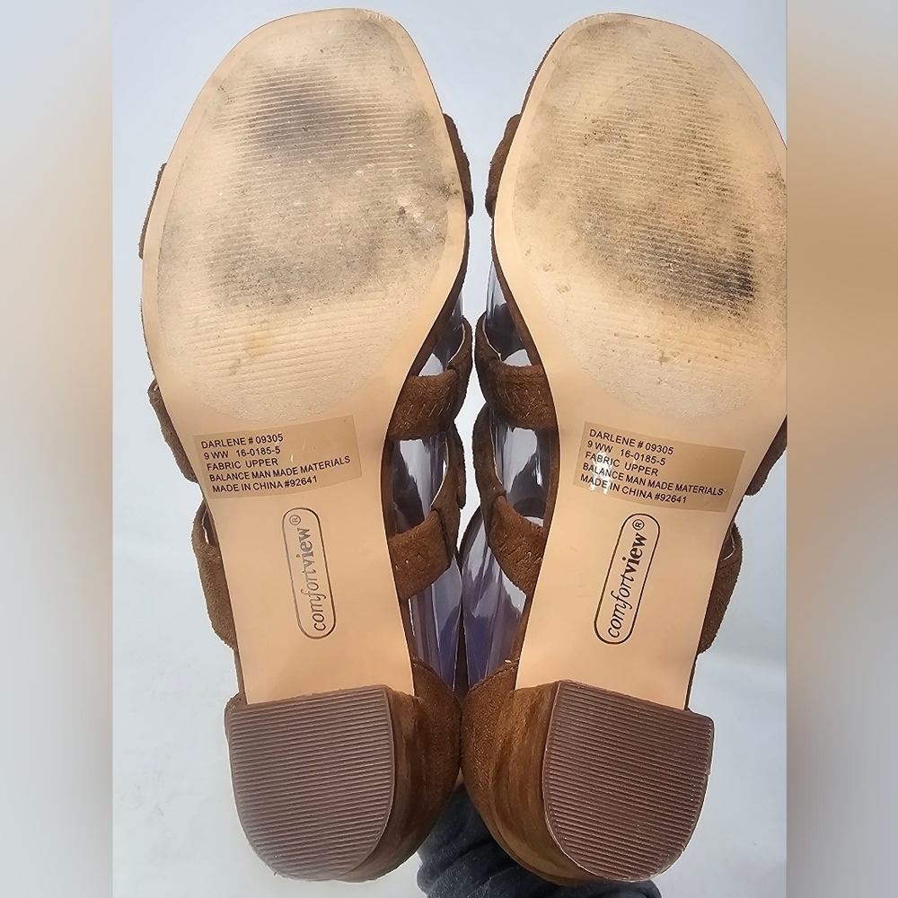 Comfort View WMNS Darlene Brown Faux Suede Chunky Heel Braided Zip Sandal SZ 9WW - Picture 9 of 14